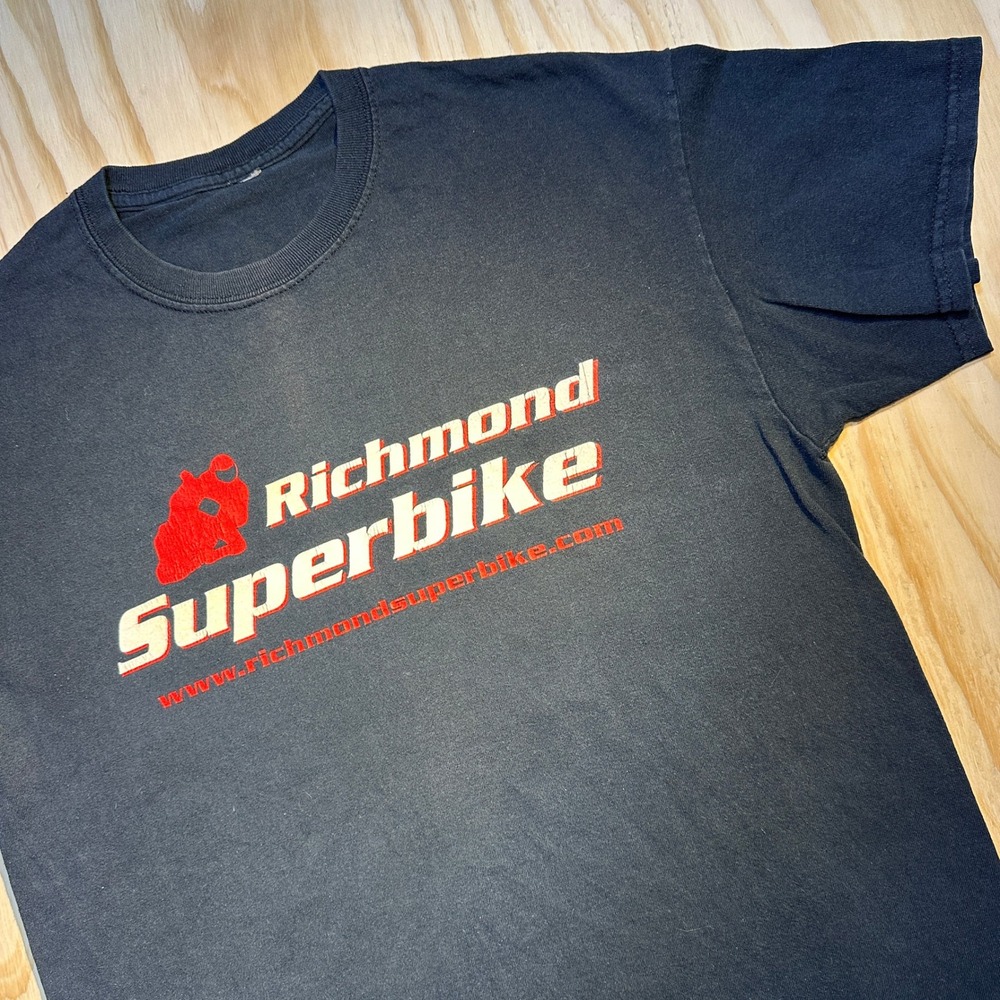 Gildan Mens XL Black Richmond Superbike Graphic T-Shirt Short Sleeve Moto Tee